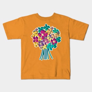 Childish Folk art flowers bouquet in yellow, green and pink Kids T-Shirt